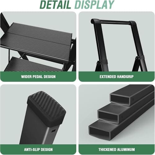 HBTower 4 Step Ladder with Handrail, Aluminum Compact Ladder, Folding Step Stool for Adults, Portable, Lightweight, 330 lbs Foldable Ladder for Home, Black 3