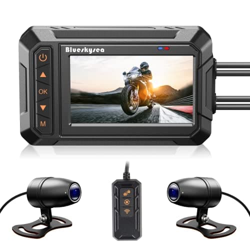 Motorcycle Dash Cam Camera, Blueskysea B5M 2K 30fps Dual Wide Angle 150° Lens Sportbike Recording DVR with 3'' IPS Screen Rugged 32GB Card Loop Recording GPS Mode