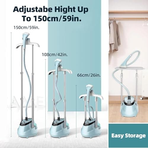Upright Steamer for Clothes 1350W Turbo Boiler Standing Garment Steamer 1.6L Water Tank 1h Continuous Steam Flat&Hanging Ironing Double Retractable Rod 10 Modes 30s Fast Preheat for all Fabrics 6