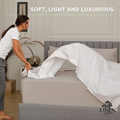 Linen Home 100% Cotton Percale Weave Fitted Sheet, Twin Size, White, 1 Deep Pocket Fitted Sheet, Fits Mattress Upto 16" Crisp and Cool Strong Bed Linen, 39"X75"+15" 7