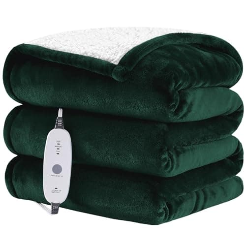 HYLEORY Heated Throw Blanket Flannel Electric Blanket Throw with 4 hrs Timer Auto-Off & 3 Heating Levels Sherpa Heated Blankets with Overheating Protection,50"x60",Green