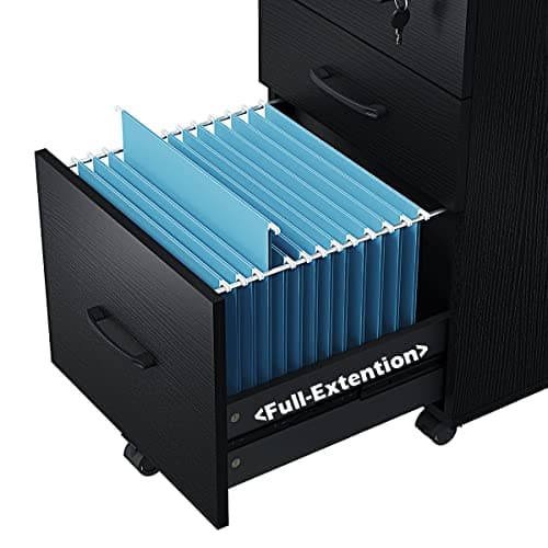 Panana 3 Drawer Wood Mobile File Cabinet, Under Desk Storage Drawers Small File Cabinet for Home Office (Black) 8