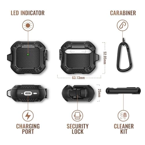 MOBOSI for AirPods 4 Case, Compatible with AirPods 4th Generation Case Cover with Lock&Keychain&Cleaner Kit, Full Body Shockproof Protective Hard Shell (2024), Black 8