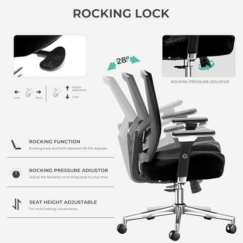 Big and Tall Office Chair 500lbs, Ergonomic Oversize Mesh Desk Chair, Heavy Duty High Back Computer Chair with Wide Thick Seat Cushion, Adjustable Lumbar Support, 4D Armrests 6