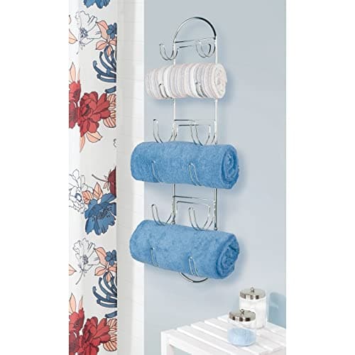 mDesign Steel Wall Mount Towel Rack with 6 Compartments - Towel Holder and Towel Storage Shelf Organizer for Bathroom, Powder Room - Chrome 6