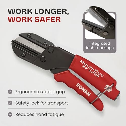 Ronan Multi-Cut Industrial Cutter – Heavy-Duty Blade for Plastic, Rubber, Wood, Leather & More – Replaceable Blades, Safety Lock, Ergonomic Grip, 3 Extra Blades Included 6