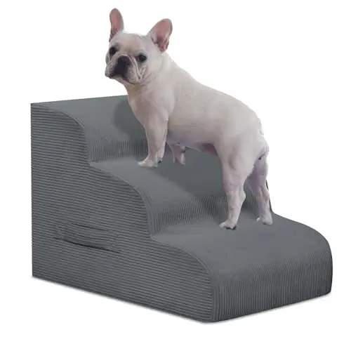 Mesa Lemon Dog Stairs & Steps for High Beds, 3 Steps High Density Foam Waterproof Dog Ramp for Small Dogs and Cats, Pet Stairs with Removable Washable Cover for Bed, Couch, Sofa and Car (H:16")