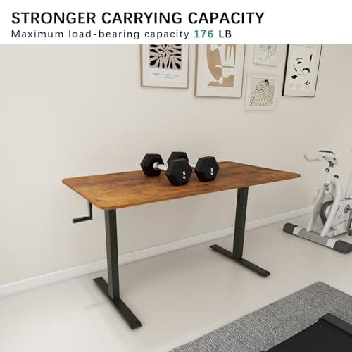 Win Up Time Whole Piece Desktop Manual Standing Desk Adjustable Height- Crank Stand Up Desk, Sit Stand Desk with Frame Computer Desk 48 x 24 Inch, Rustic Brown 5