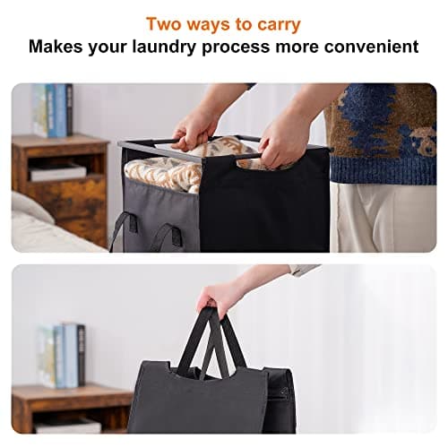 Heybly Laundry Hampers, 2 × 12.5 Gal Laundry Basket with Large Desktop Sorter for Laundry Room organization, Bathroom and Dorm Laundry Bags on Storage Shelf Rustic HLH002SR 6