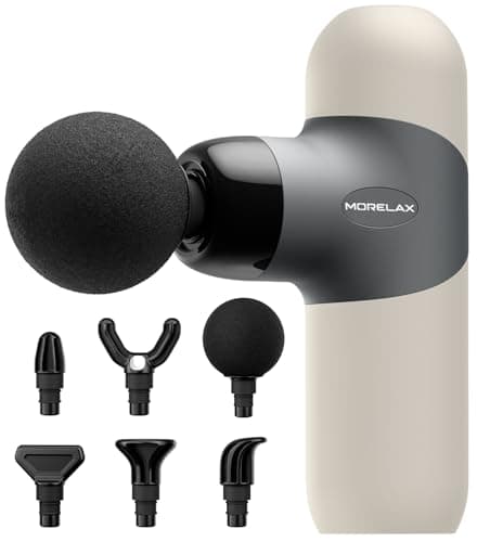 Morelax Mini Massage Gun Portable Deep Tissue Muscle Percussion Massager, Electric Handheld Sport Massager with 6 Massage Heads 4 Speed, Best Gift (Almond)