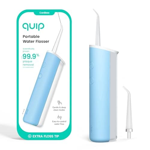 quip Water Flosser with Replacement Tip - Cordless Water Flosser with Adjustable Pressure - Teeth Cleaner Pick with 360 Degree Rotating Replaceable Tip, Rechargeable Water Dental Pick - Sky Blue