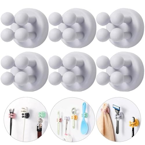 iBetterLife Tooth Brush Holder for Bathroom - 6Pcs Silicone Toothbrush Razor Holder for Shower Wall Mounted Self Adhesive Cute Storage Hook for Kids Hanging Loofah Towel for Kitchen Living Room Office