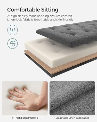 SONGMICS Storage Ottoman Bench, Foot Rest with Legs, 15.7 x 43.3 x 15.7 Inches, End of Bed Bench, Storage Chest, Load up to 660 lb, for Living Room, Bedroom, Entryway, Dark Gray ULSF088G01 5