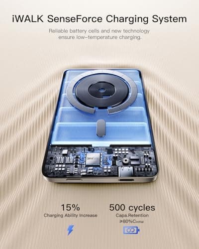 iWALK Magnetic Portable Charger, 5,000mAh Ultra-Slim Power Bank Wireless Charging Battery Pack with LED Power Display, Comfortable Grip Powerbank Compatible with iPhone 17/16/15/14/13 Series,Starlight 5
