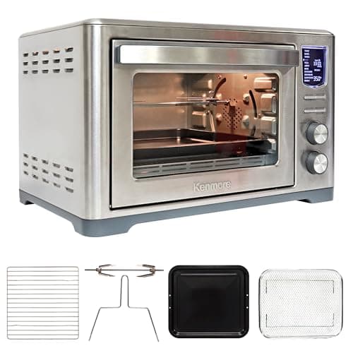 Kenmore Digital 11-In-1 Air Fryer Toaster Oven Combo 26 Qt Convection Rotisserie Dehydrator Bake Broil 1800 Watts 80°-450°F Temp Controls Top & Bottom Heater Adjustments Stainless Steel Large Capacity 8
