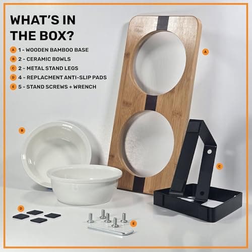 Elevated Cat Bowl Stand for Food and Water – Anti-Vomit Raised Feeding Station with Tilted Stand – Removable Round Ceramic Bowls, Anti Slip Bamboo Base, Dishes for Cats, Kitten, Small Dogs & Puppies 5