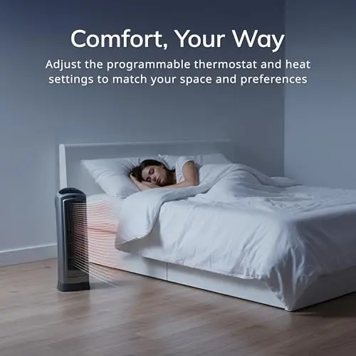 Lasko Portable Oscillating Ceramic Space Heater Tower with Digital Display, Remote Control, 2 Heat Settings and 8 Hour Timer, Gray 8