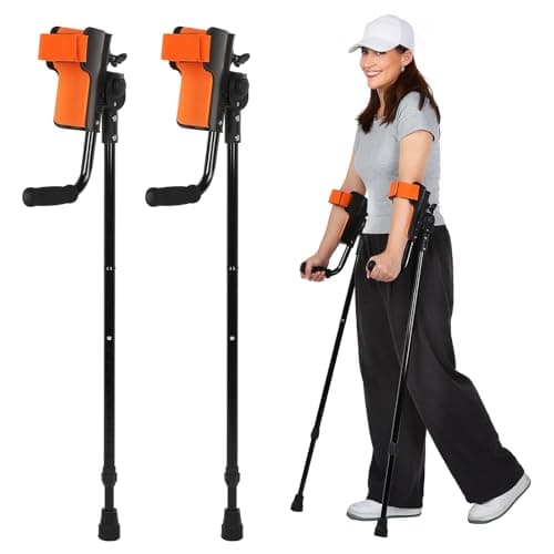 Dyna-Living Forearm Crutches for Adults with 3 Adjustable Angles,Foldable Elbow Crutches Anti-Drop Cuff Comfortable Crutches (Pair)