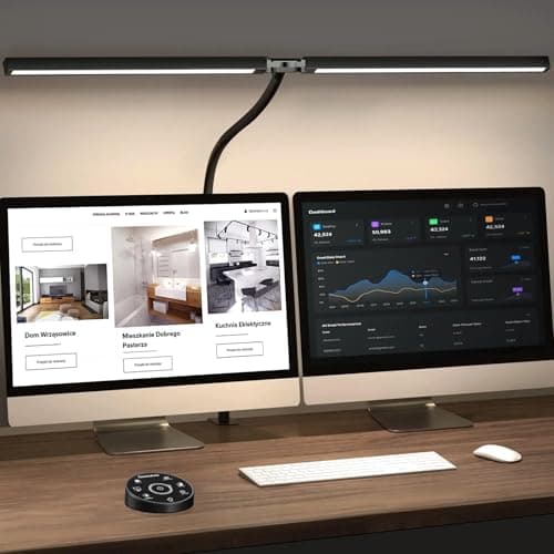 LED Desk Lamp for Home Office, Dual Computer Screen Gooseneck Desk Light, 24W Ultra Bright Architect Desk Lamp 5 Color Temperature and Brightness with Scientific Eye Protection for Study Drafting