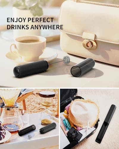 CIRCLE JOY Rechargeable Milk Frother Hanheld, Dual Coil Whisk Head Electric Coffee Frother, Portable Hand Frother Wand Drink Mixer for Matcha Lattes Cappuccino, Kitchen Gifts, Black 5
