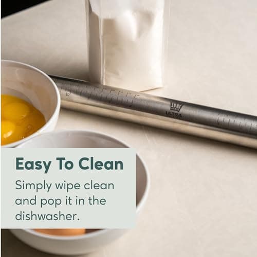 Ultra Cuisine French Rolling Pin for Baking – Tapered Stainless Steel Design with Measurements, Professional or Home Use with Pizza, Cookie, & Pastry Dough, or Fondant and Pie Crust – Dishwasher-Safe 9