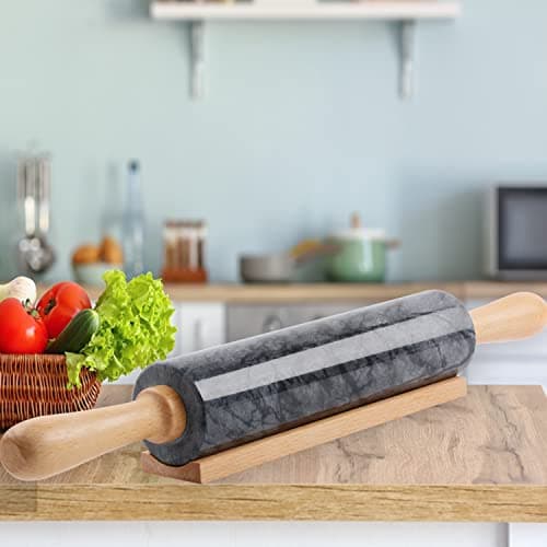 SIPARUI Marble Rolling Pin with Wooden Cradle Thick Handle Set for Baking,18.5 inch Premium Quality Polished Roller for Pizza Dough,Fondant,Pie Crust,Non-Stick Surface Easy to Clean(Black) 9