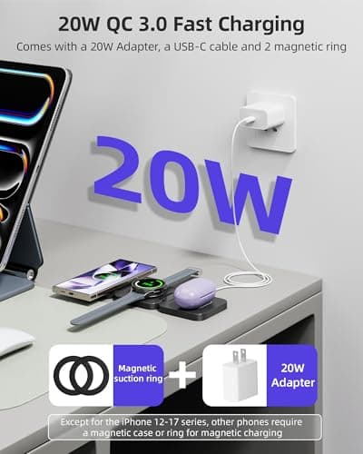 Foldable 3 in 1 Wireless Charging Station for Samsung, KU XIU X55 Ultra Magnetic Travel Charger Stand for Galaxy S24 Ultra S23 S22 Note 20 Z Fold Flip 6 5, Galaxy Watch Ultra 7 6 5, Galaxy Buds, Black 7