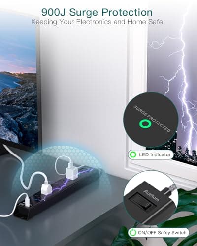 Surge Protector Power Strip - Extension Cord with Addtam 6 AC Outlets 4 USB (2 USB-C Ports), 1875W/15A, Flat Plug with Overload Surge Protection, Outlet Extender for Home Office Dorm Room Essentials 5