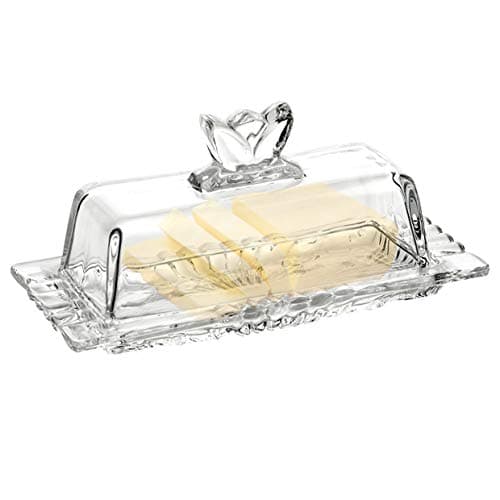 Bezrat Glass Butter Dish | Premium Butter Dish with Lid and Easy Grip Handle | Easy to Use and 100% Food Safe - Dishwasher Safe | Flower Addition 5