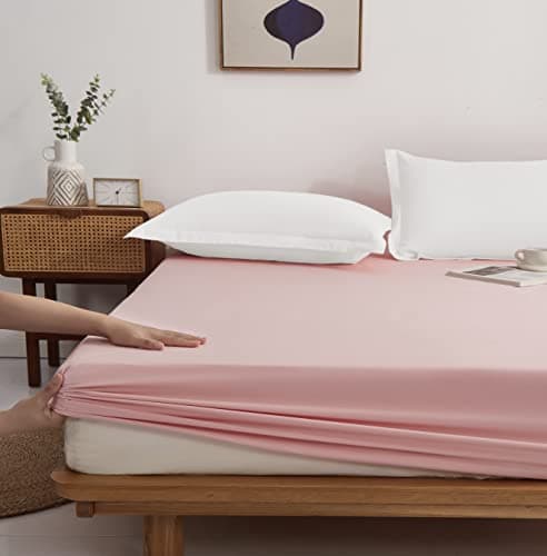 Mohap Fitted Sheet Queen Only Pink No Pilling Deep Pocket Durable Double Brushed Microfiber Fade Resistant Machine Washable Fits Mattress up to 16 inches