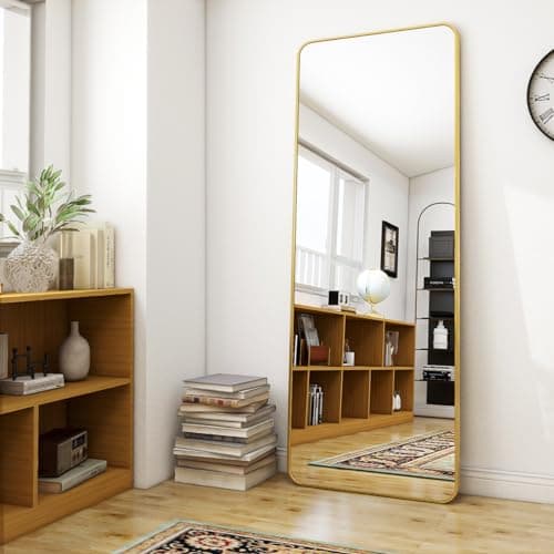 BEAUTYPEAK Gold Full Length Mirror, 64"x21" Rounded Corner Floor Mirror Standing Hanging or Leaning Against Wall, Suitable for Bedroom or Dressing Room