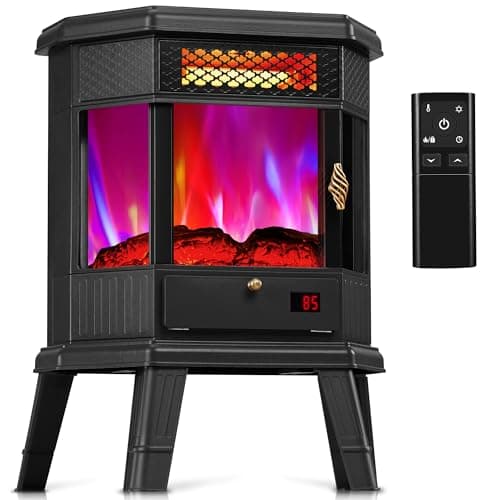 RealSmart Electric Fireplace Heater 22 in Freestanding Fireplace Stove Infrared Quartz Fireplace for Idoor Use with 3D Flame Effect Remoted Control, Timer, Overheating Protection Black