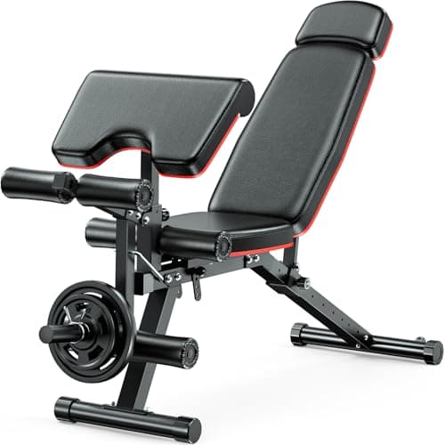 Fostoy Adjustable Weight Bench, 800 LBS Home Gym Workout Bench with Leg Extension and Preacher Pad for Full Body Strength Training, Incline Decline Flat Bench Press for Weight Lifting (Black&Glossy)