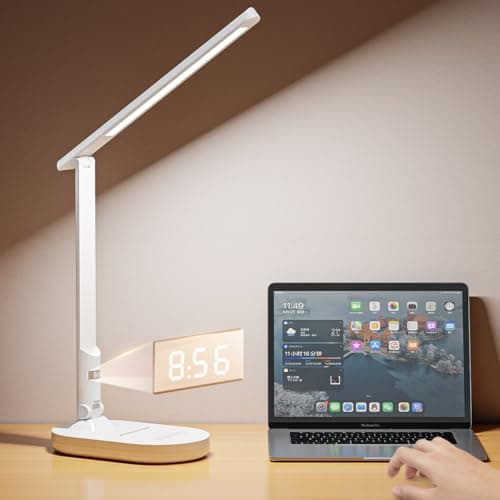 LEDLAY Foldable LED Desk Lamp for Home Office, 3 Color Modes & 4-Level Brightness, Rechargeable USB-C Study Light, Space-Saving Portable Desk Lamp for Reading, Dorm, Bedroom (White)