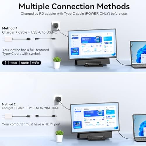 Portable Monitor 24" 100Hz for Work Home Office Game, 1080P FHD IPS Laptop Screen Extender with Rotating Stand & VESA, Laptop Monitor Extender USB-C HDMI Plug-Play for Mac Windows PS Switch Xbox Phone 6