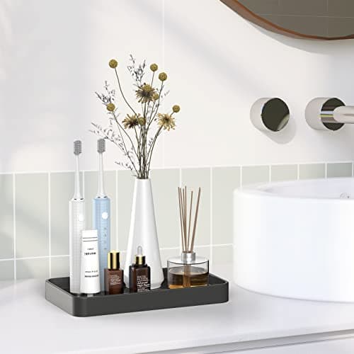 Gurygo Vanity Tray for Bathroom, 10" Ceramic Soap Dispenser Tray for Kitchen Counter, Bathroom Trays for Counter, Kitchen Tray for Soap Bottles (Black, Set/1)… 5