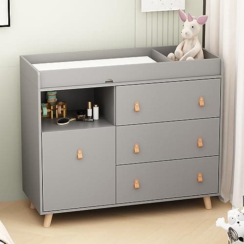 Timechee Baby Dresser Changing Table with Drawers,Shelf,Hidden Laundry Basket Storage,2 in 1 Nursery Dresser Chest for Infants, Baby Diaper Changing Station for Daycare,Bedroom,Grey 8
