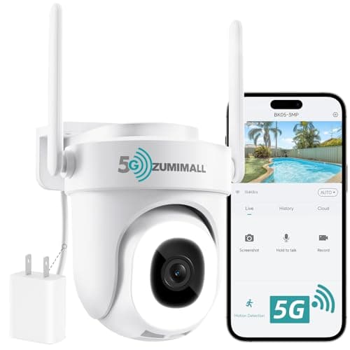 ZUMIMALL 2.4G/5G WiFi Outdoor Wired Security Camera, 24/7 Recording, 360° View, AI Motion Detection, Cloud & SD Card Storage, Full Color Night Vision, 2-Way Audio, PTZ Auto Tracking, Works with Alexa