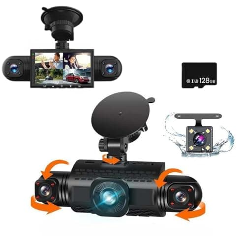 2025 Upgraded 4 Channel FHD Dash Cam,1080P Video Dash Cam 360,Car On-Dash Mounted Cameras, 8 IR LED Night Vision,Parking Mode,Seamless Loop Recording (with 128GB TF Card)
