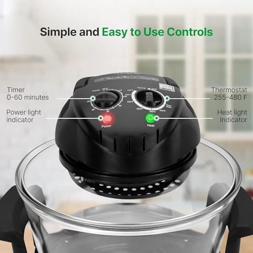 Nutrichef 18 Quart Convection Countertop Air Fryer - See through Glass for Best Cooking Results - Air Fryer, Roaster, Bake, Grill, Steam & Roast - Includes Glass Bowl, Broil Rack & Toasting Rack 6