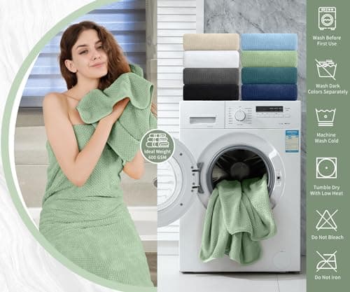 MAGGEA Extra Large Bath Towel Set of 4 (35"x70"),Oversized Bath Sheet Super Soft Highly Absorbent Jumbo Bathroom Towel Set Microfibers Quick Dry Shower Towel for Hotel,Bathroom,Guest,Spa,Gym (Green) 5