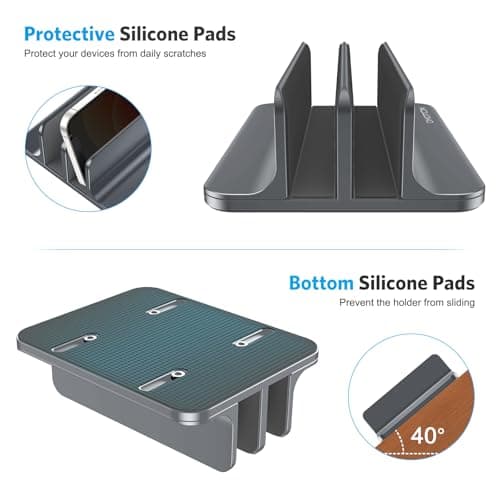 OMOTON Vertical Laptop Stand [Updated Double Version], Desktop Aluminum MacBook Stand with Adjustable Dock Size, Fits All MacBook, Surface, Chrome Book and Gaming Laptops (Up to 17.3 inch) (Grey) 6