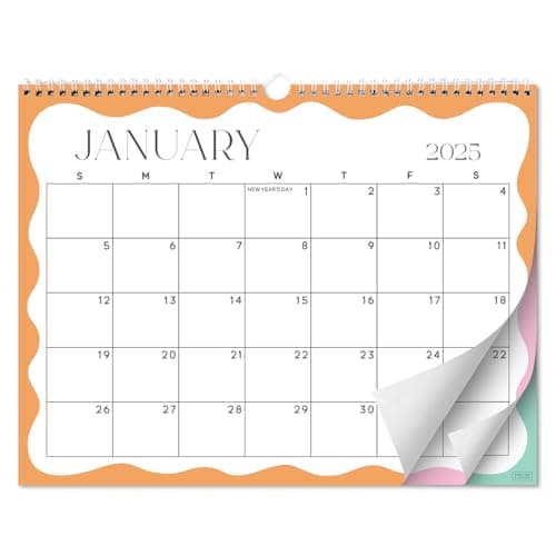 S&O Modern Wavy Wall Calendar from January 2025-June 2026 - Tear-Off Monthly Calendar - 18 Month Academic Wall Planner - Hanging Organizer to Track Anniversaries & Appointments - 13.5"x10.5”in
