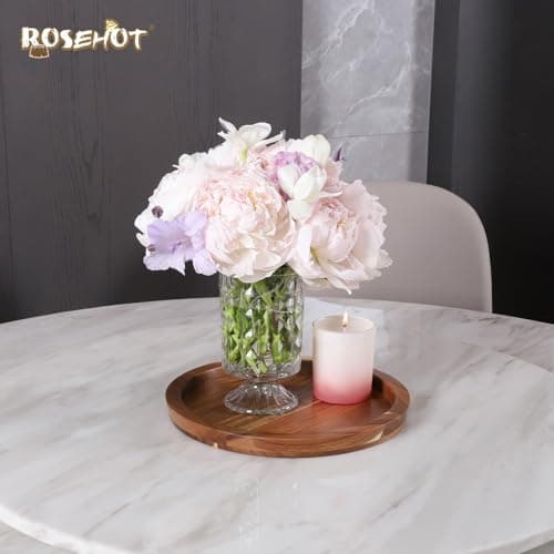 RoseHot Acacia Wood Serving Tray, 11.8" Round Wooden Decorative Ottoman Tray for Coffee Table Kitchen Counter, Centerpiece Tray for Home Decor Kitchen Decor 5