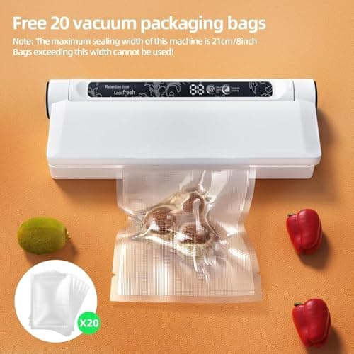 Food Vacuum Sealer Machine, 75KPA Strong Suction, Dry/Wet Modes, 20 Vacuum Seal Bags for Food, Digital Countdown Timer, Compact Lightweight, Ideal for Home Kitchen Use 6