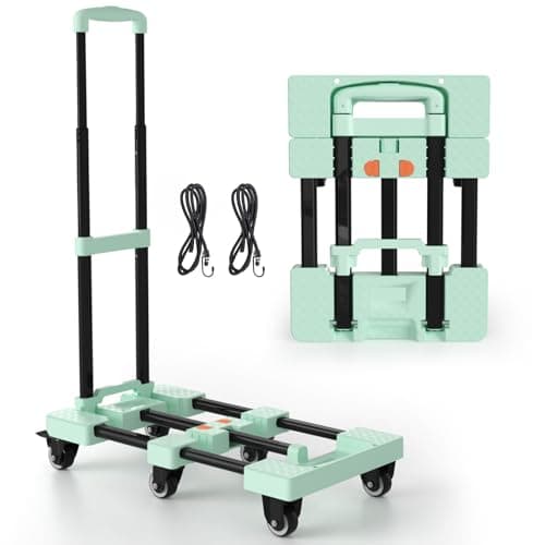 Voipvvii Folding Hand Truck 500lbs, Portable Heavy Duty Dolly Cart, 6 Wheels Collapsible Luggage Cart with 2 Elastic Ropes - Compact Trolley Cart for Easy Moving - Ideal Hand Cart for Travel and More