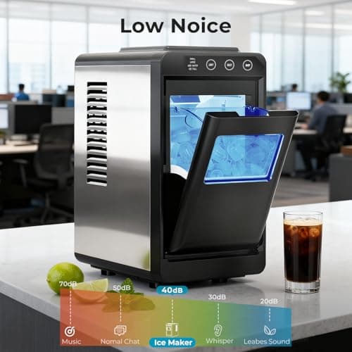 Havato Countertop Ice Maker with 2 Ice Sizes Adjustable,8 Bullet Ice in 6 Mins,26lbs/24Hrs,Self-Cleaning Portable Ice Maker Machine with Touch Display,Blue Light for Home/Office/Bar, Black 7