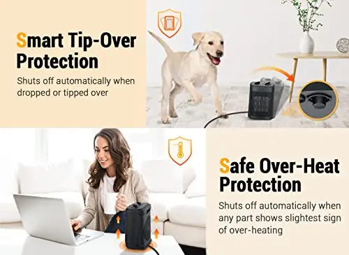 Space Heater, 1500W Electric Heaters Indoor Portable with Thermostat, PTC Fast Heating Ceramic Room Small Heater with Heating and Fan Modes for Bedroom, Office and Indoor Use 5