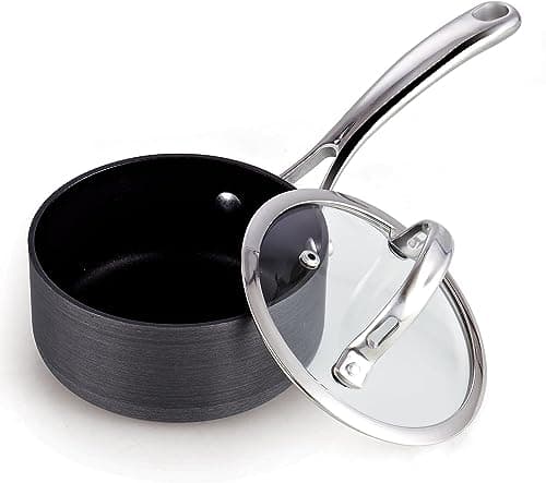 Cooks Standard 1-Quart Saucepan Hard Anodized Nonstick with Glass Lid, Cooking Sauce pot Milk Pan, Black