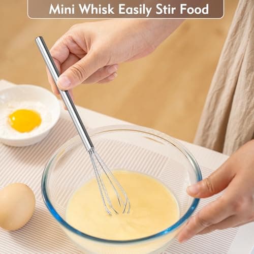 10 Inch Mini Whisk, 304 Anti-Rust Stainless Steel Small Whisks for Cooking, Baking, Mixing Ingredients & Deep Containers (1 Piece) 5